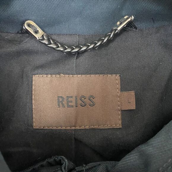 Reiss Double Breasted Trench Coat Classic Preppy Navy Mid-length Cotton Jacket L - Picture 13 of 16